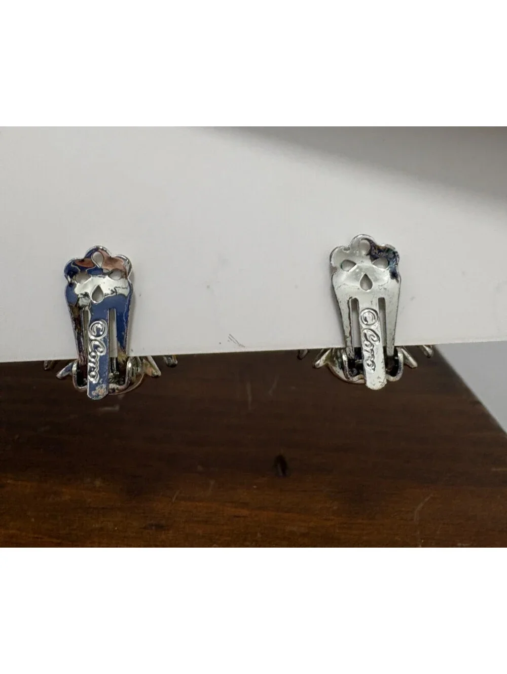 Vintage Coro Blue AB Rhinestone Silver Tone Flower Clip Earrings